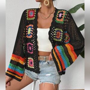 Floral Colorful Crochet Kimono Cardigan Hollow Out
Cover Up
Boutique